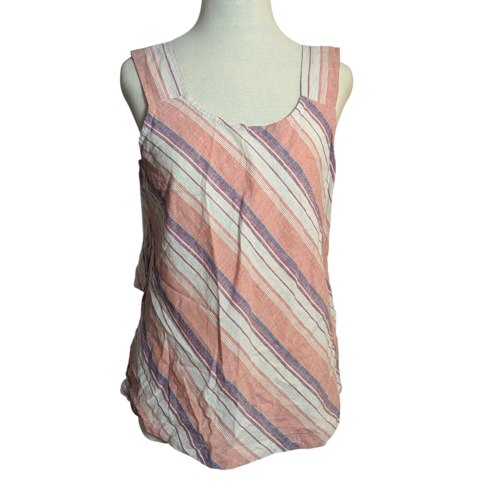 Royal Robbins Womens Medium Striped Hemp Organic Cotton Tank Top Terracotta Blue